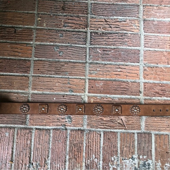Brighton Brown Leather Silver Studded Geometric Belt Size S 28 main image 3